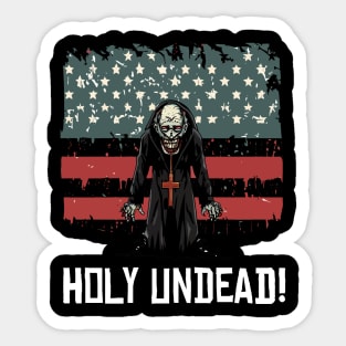 Scary Halloween Zombie Priest Preacher Happy 4th Usa American Flag July Fourth Sticker